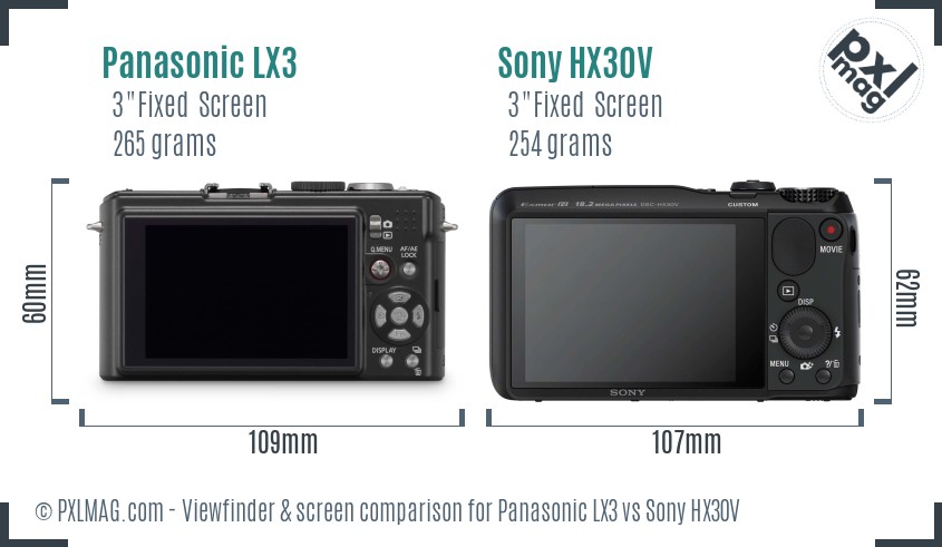 Panasonic LX3 vs Sony HX30V Screen and Viewfinder comparison