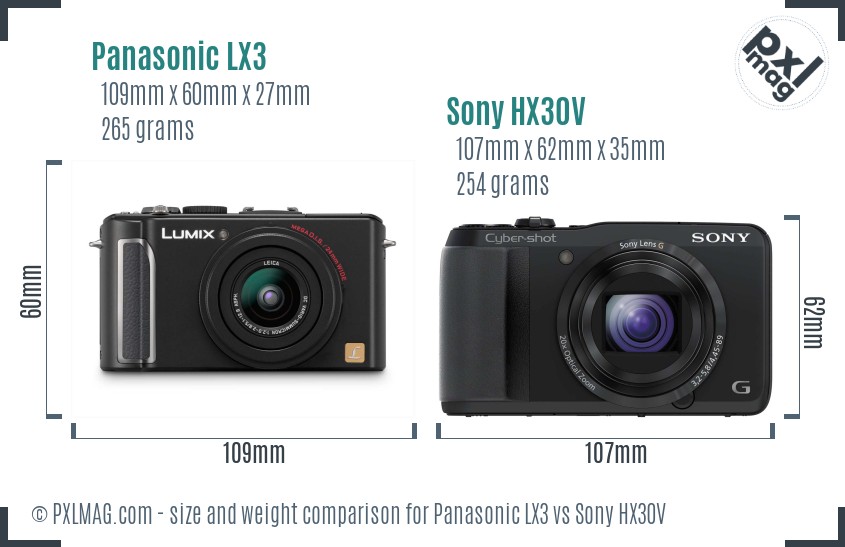 Panasonic LX3 vs Sony HX30V size comparison