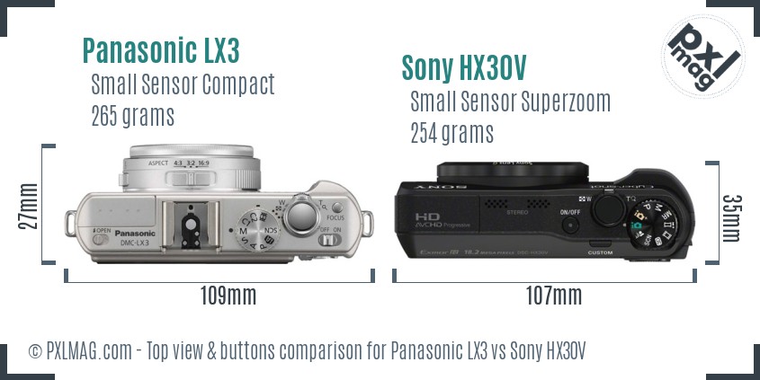 Panasonic LX3 vs Sony HX30V top view buttons comparison