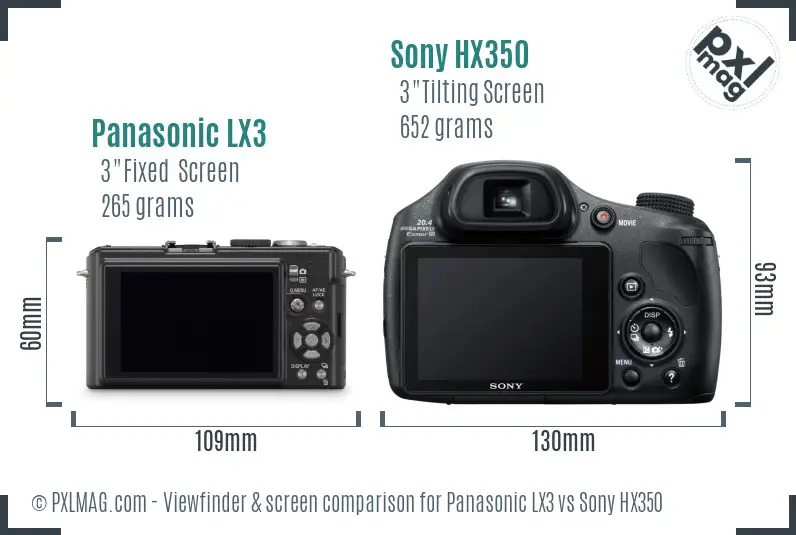 Panasonic LX3 vs Sony HX350 Screen and Viewfinder comparison