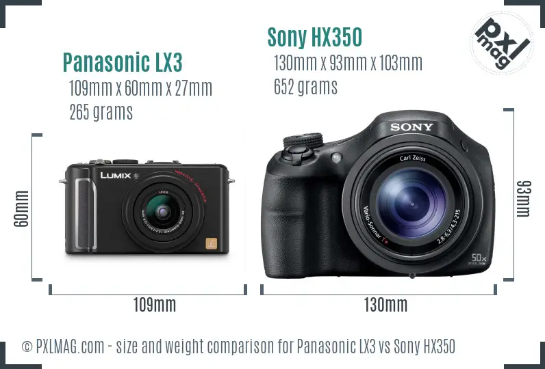 Panasonic LX3 vs Sony HX350 size comparison