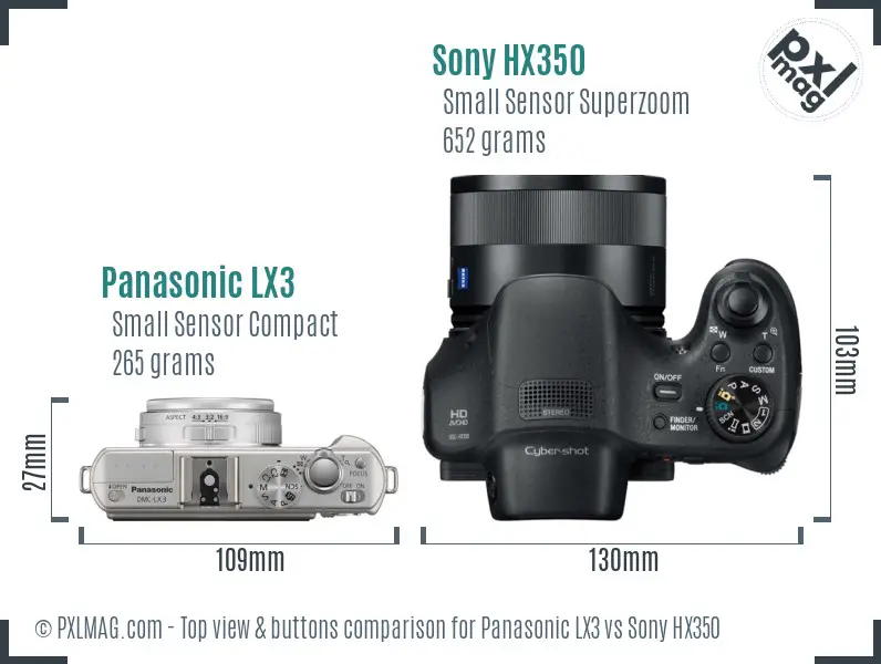 Panasonic LX3 vs Sony HX350 top view buttons comparison