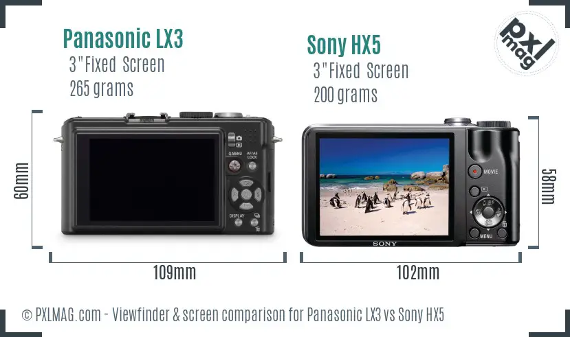 Panasonic LX3 vs Sony HX5 Screen and Viewfinder comparison