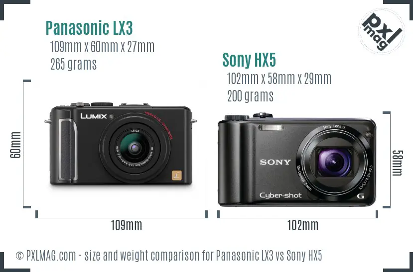 Panasonic LX3 vs Sony HX5 size comparison