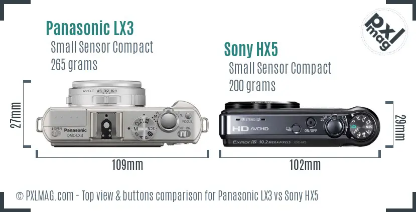 Panasonic LX3 vs Sony HX5 top view buttons comparison
