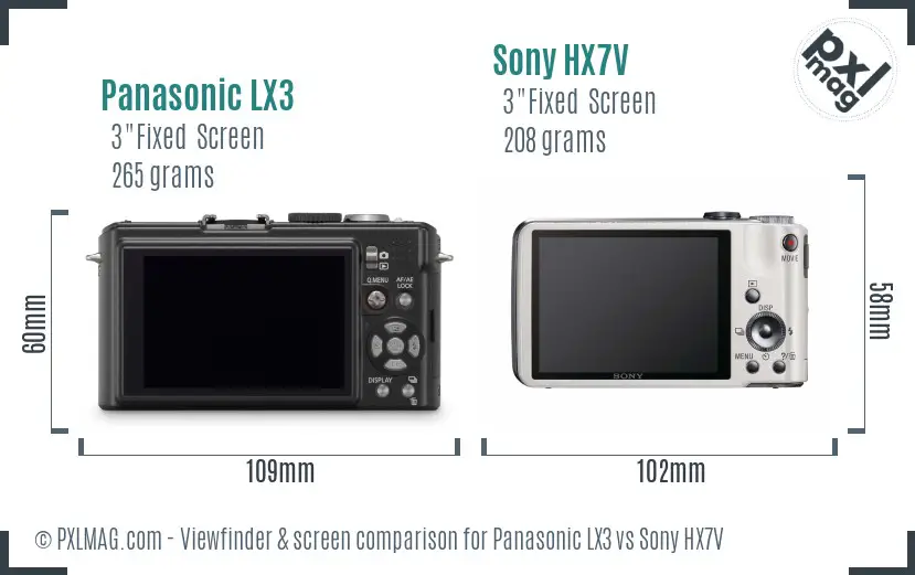 Panasonic LX3 vs Sony HX7V Screen and Viewfinder comparison