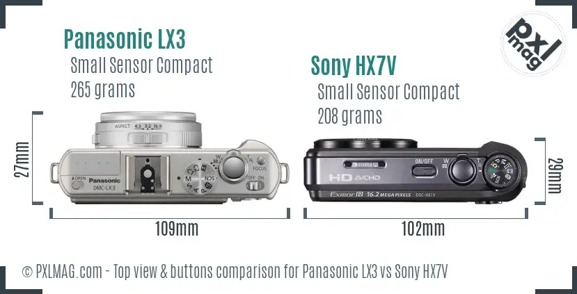 Panasonic LX3 vs Sony HX7V top view buttons comparison