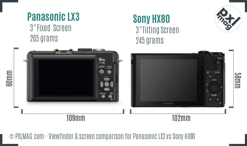 Panasonic LX3 vs Sony HX80 Screen and Viewfinder comparison