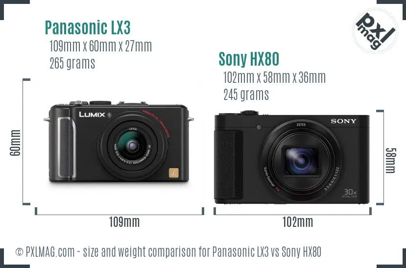 Panasonic LX3 vs Sony HX80 size comparison