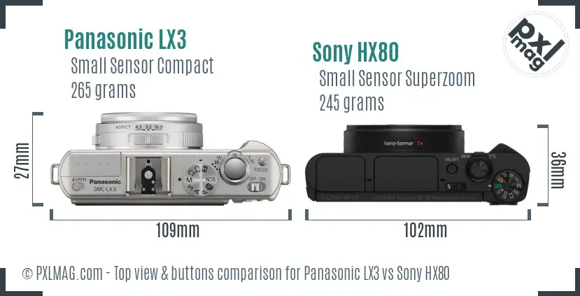 Panasonic LX3 vs Sony HX80 top view buttons comparison