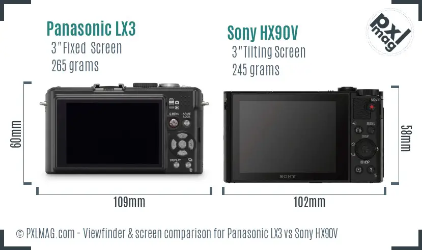 Panasonic LX3 vs Sony HX90V Screen and Viewfinder comparison