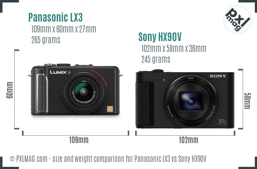 Panasonic LX3 vs Sony HX90V size comparison