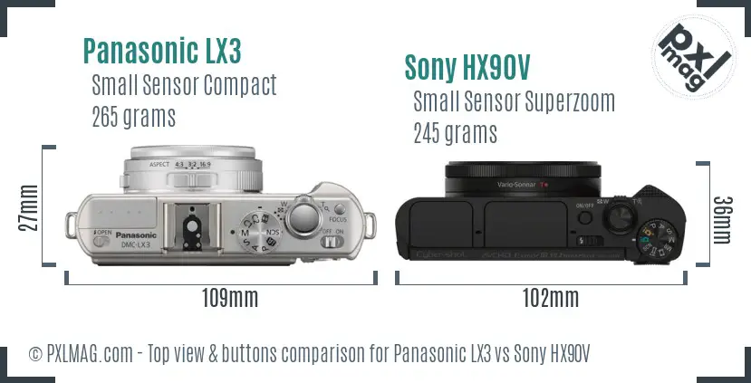 Panasonic LX3 vs Sony HX90V top view buttons comparison