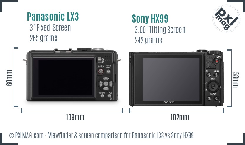 Panasonic LX3 vs Sony HX99 Screen and Viewfinder comparison