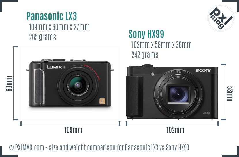 Panasonic LX3 vs Sony HX99 size comparison