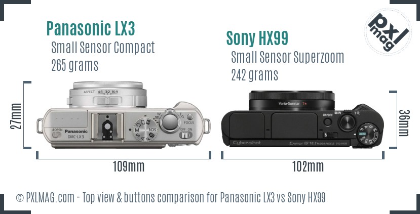 Panasonic LX3 vs Sony HX99 top view buttons comparison