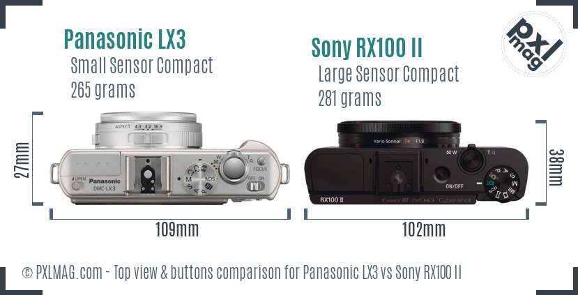 Panasonic LX3 vs Sony RX100 II top view buttons comparison