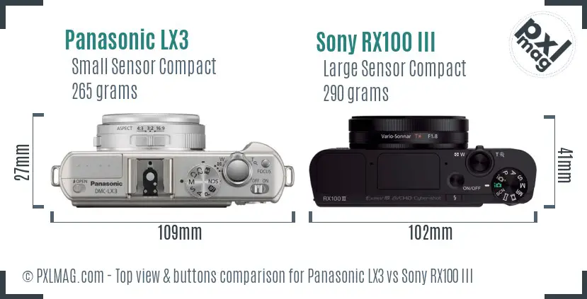 Panasonic LX3 vs Sony RX100 III top view buttons comparison