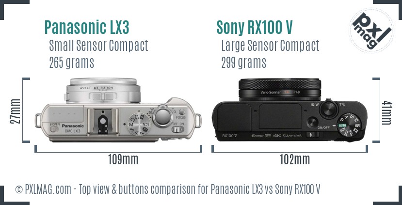 Panasonic LX3 vs Sony RX100 V top view buttons comparison