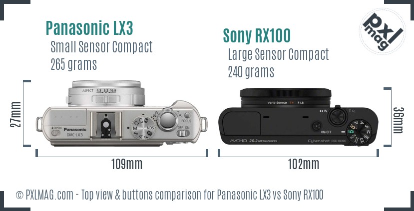 Panasonic LX3 vs Sony RX100 top view buttons comparison