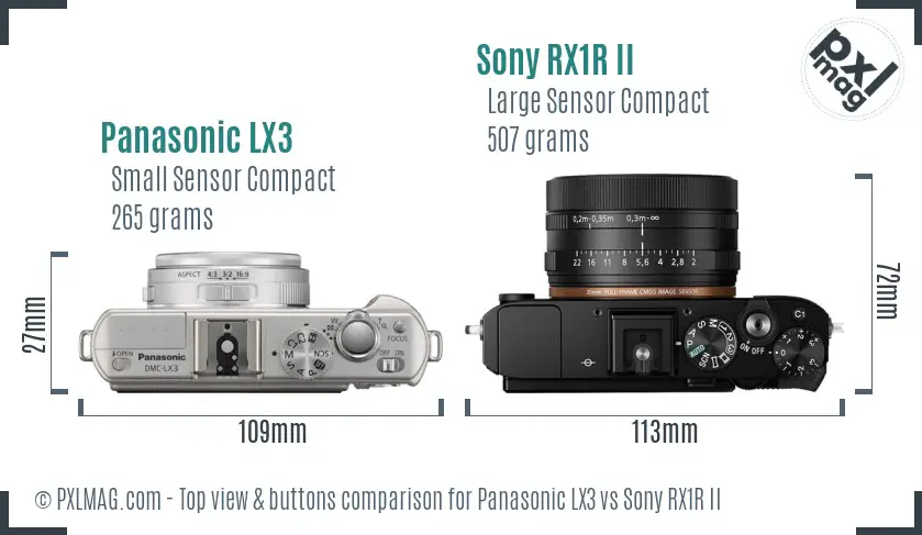 Panasonic LX3 vs Sony RX1R II top view buttons comparison
