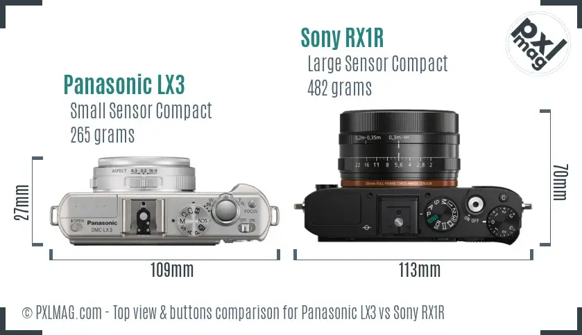 Panasonic LX3 vs Sony RX1R top view buttons comparison Panasonic LX3 vs Sony RX1R top view buttons comparison