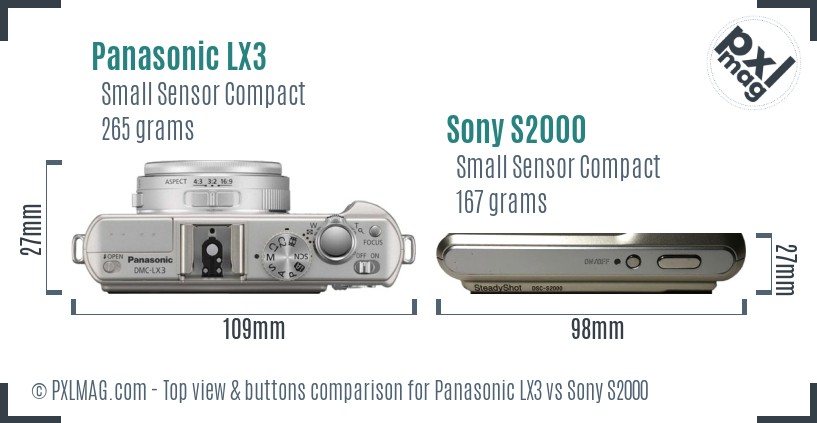 Panasonic LX3 vs Sony S2000 top view buttons comparison