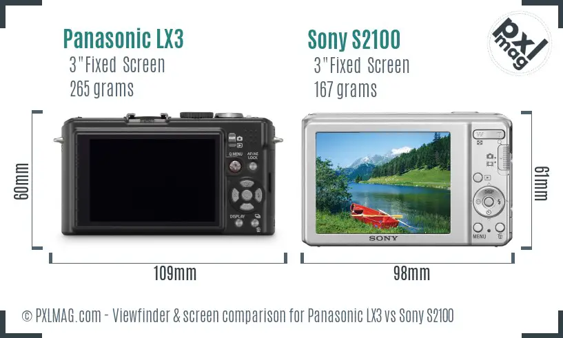 Panasonic LX3 vs Sony S2100 Screen and Viewfinder comparison