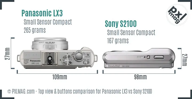 Panasonic LX3 vs Sony S2100 top view buttons comparison