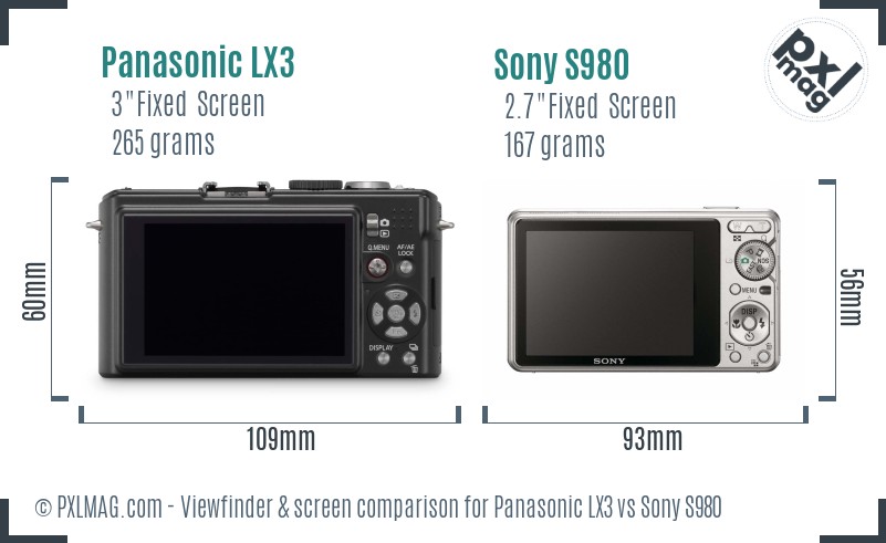 Panasonic LX3 vs Sony S980 Screen and Viewfinder comparison