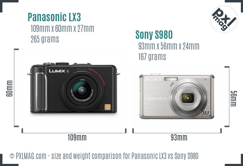 Panasonic LX3 vs Sony S980 size comparison