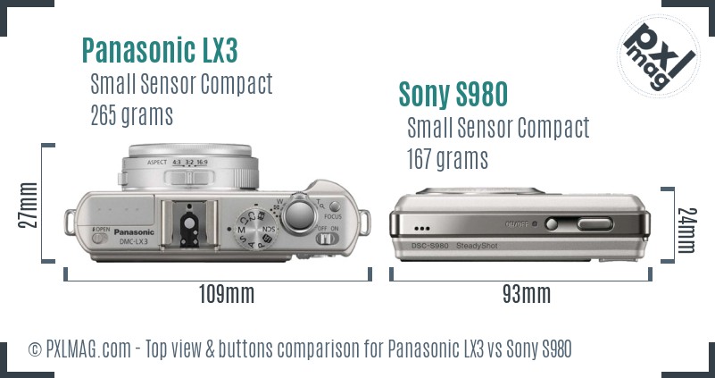 Panasonic LX3 vs Sony S980 top view buttons comparison