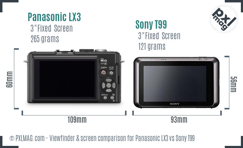 Panasonic LX3 vs Sony T99 Screen and Viewfinder comparison