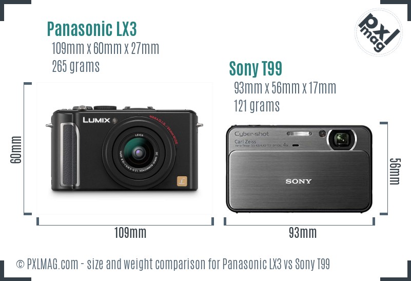 Panasonic LX3 vs Sony T99 size comparison