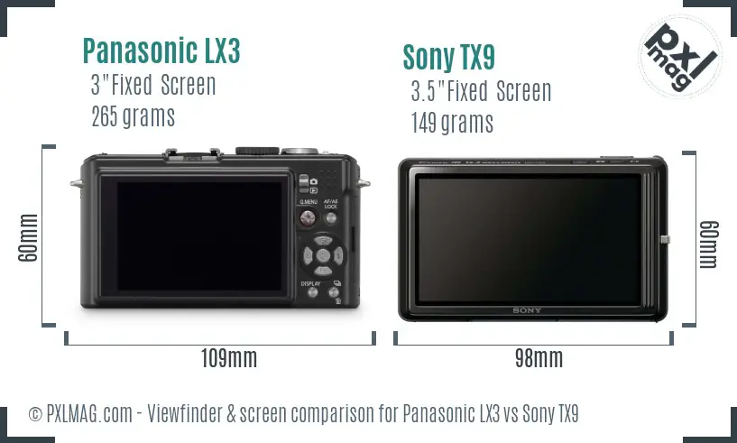 Panasonic LX3 vs Sony TX9 Screen and Viewfinder comparison Panasonic LX3 vs Sony TX9 Screen and Viewfinder comparison