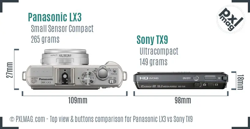 Panasonic LX3 vs Sony TX9 top view buttons comparison Panasonic LX3 vs Sony TX9 top view buttons comparison