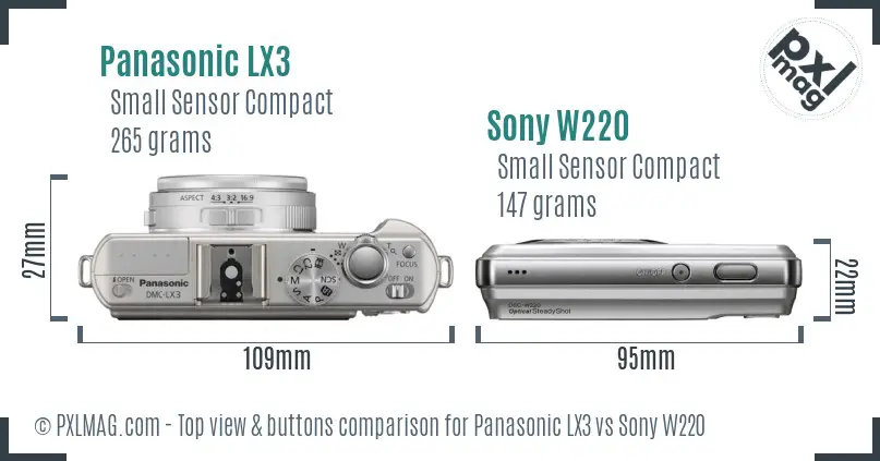Panasonic LX3 vs Sony W220 top view buttons comparison