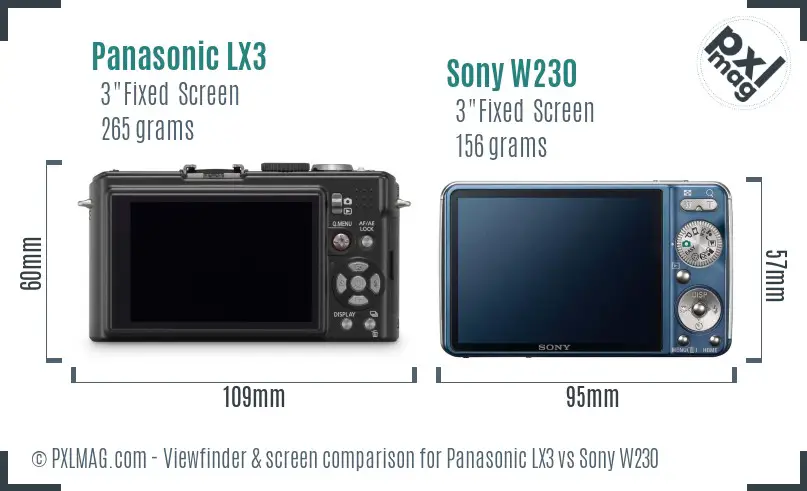 Panasonic LX3 vs Sony W230 Screen and Viewfinder comparison