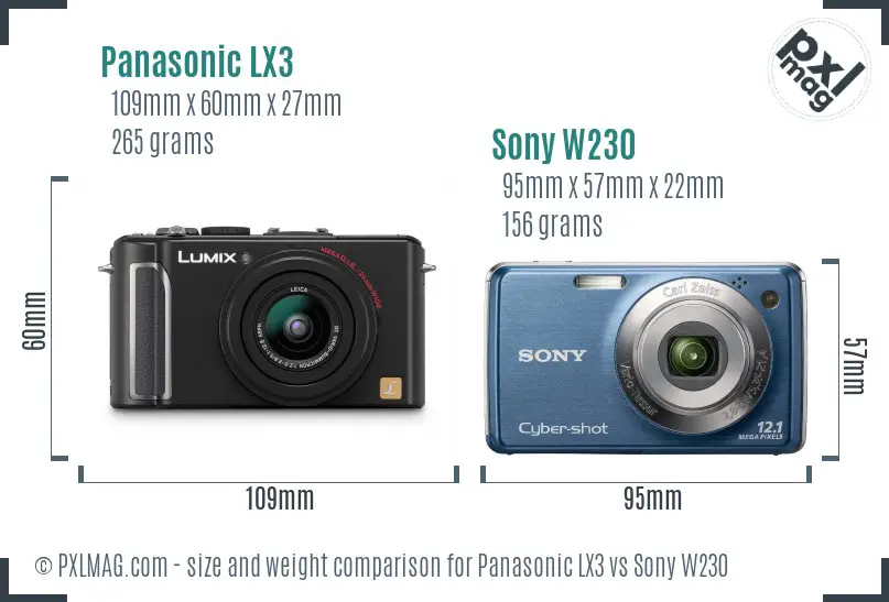 Panasonic LX3 vs Sony W230 size comparison