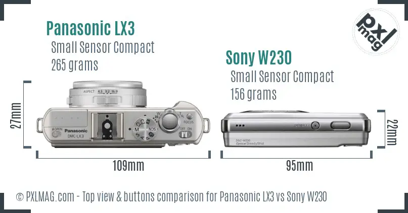 Panasonic LX3 vs Sony W230 top view buttons comparison