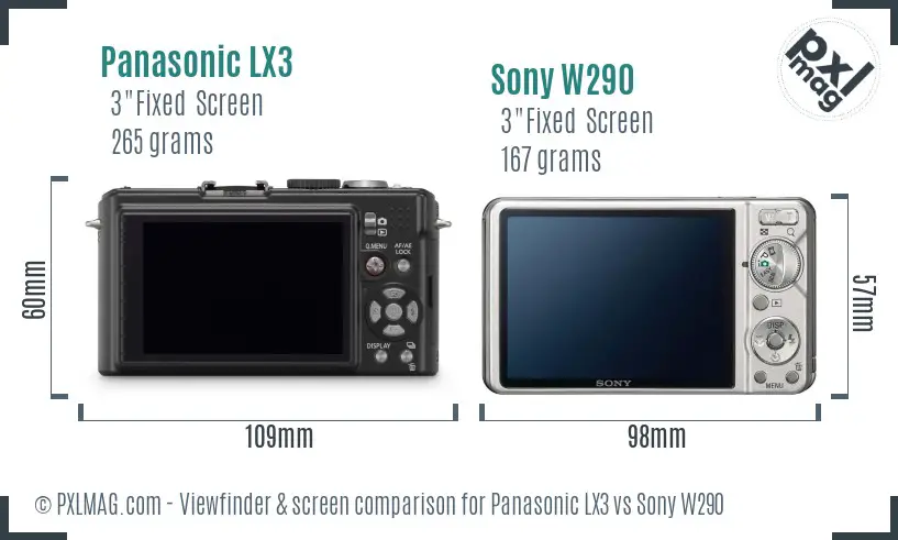 Panasonic LX3 vs Sony W290 Screen and Viewfinder comparison