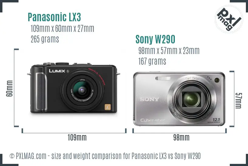 Panasonic LX3 vs Sony W290 size comparison