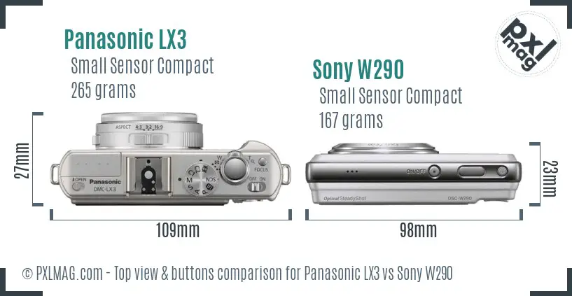Panasonic LX3 vs Sony W290 top view buttons comparison