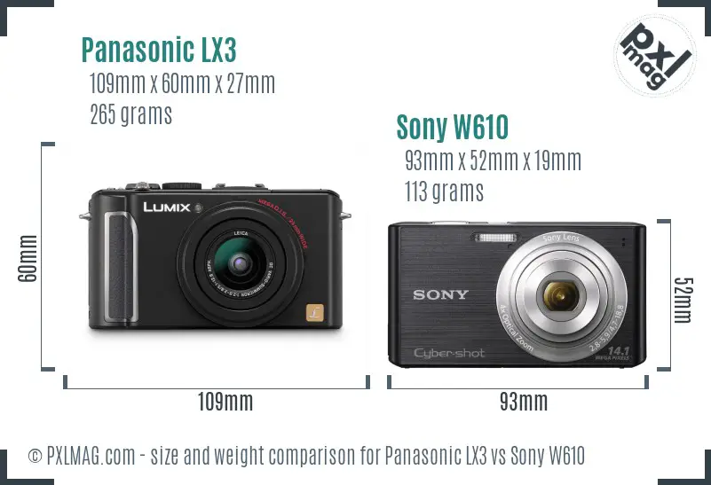 Panasonic LX3 vs Sony W610 size comparison