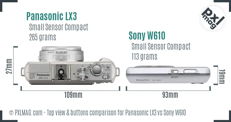 Panasonic LX3 vs Sony W610 top view buttons comparison