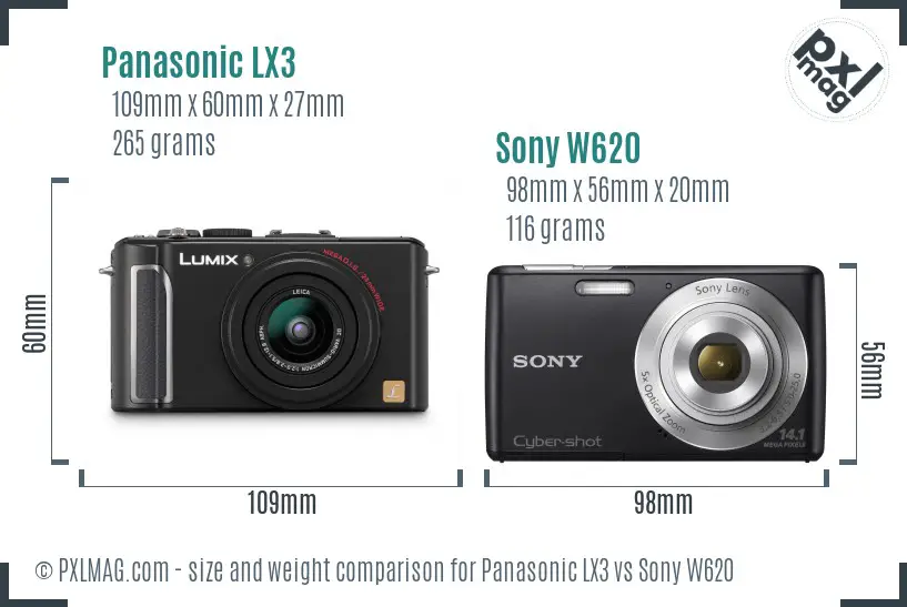 Panasonic LX3 vs Sony W620 size comparison