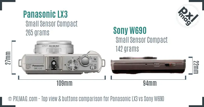Panasonic LX3 vs Sony W690 top view buttons comparison