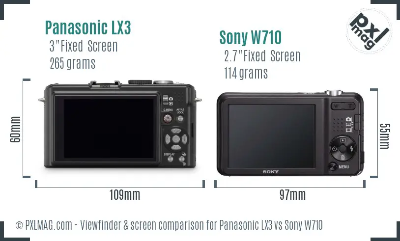 Panasonic LX3 vs Sony W710 Screen and Viewfinder comparison