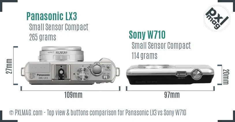 Panasonic LX3 vs Sony W710 top view buttons comparison