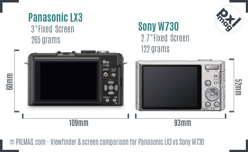 Panasonic LX3 vs Sony W730 Screen and Viewfinder comparison